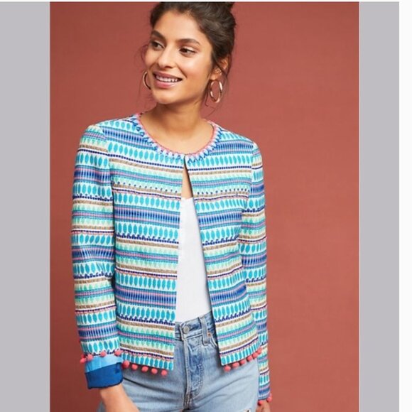 Anthropologie Pankaj and Nidhi ‘Bizit’ Beaded Striped Blazer Jacket - Picture 1 of 11